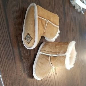 UGG Tan Baby Slippers. With Velcro On Side.